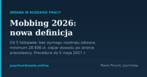 Nowa definicja mobbingu od 5 listopada 2026: bez wymogu rozstroju zdrowia, minimum 28 836 zl zadoscuczynienia